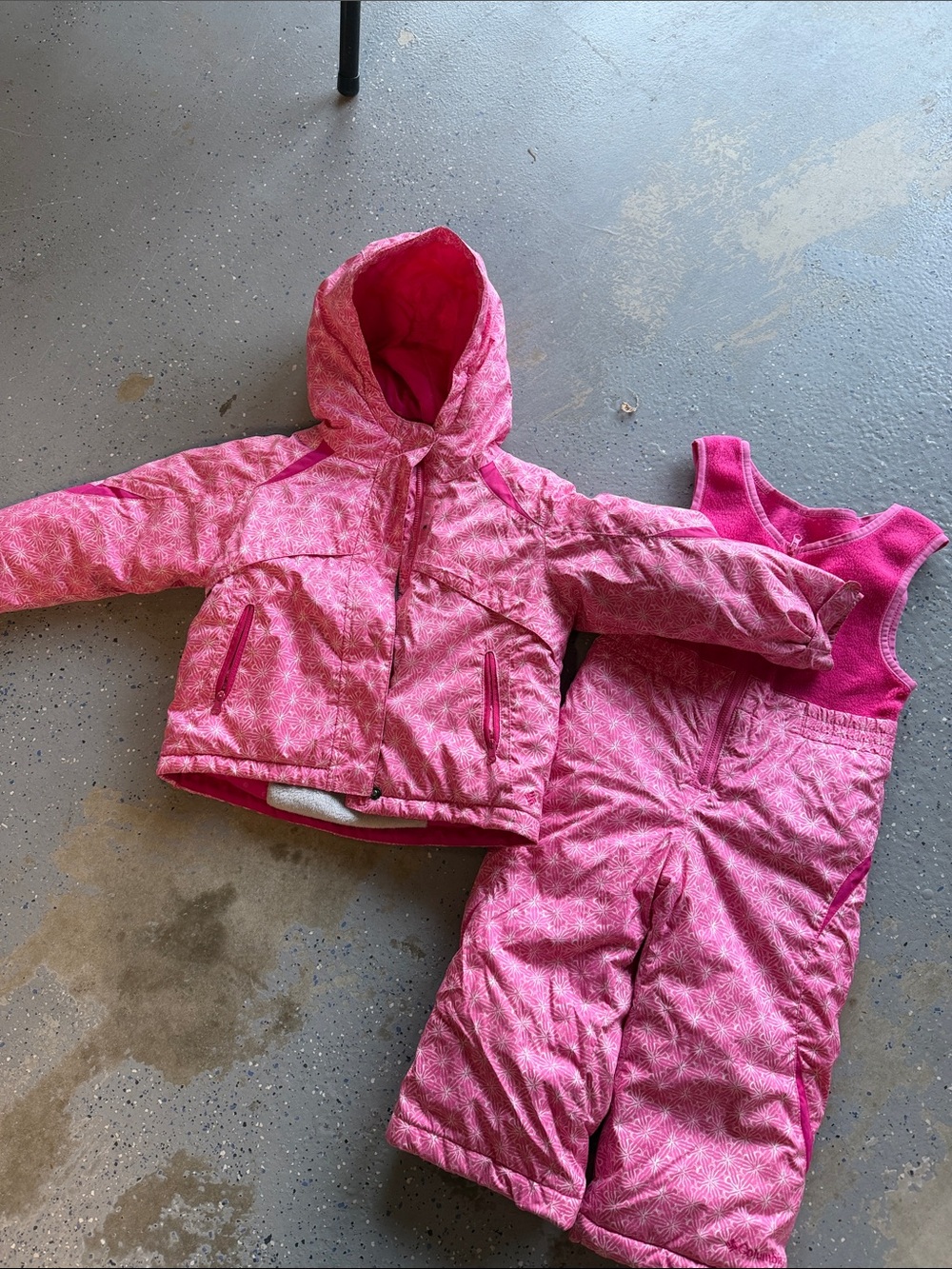 Columbia Pink Kids Snow Bibs and Jacket- Bright Pink & Light Pink Pattern